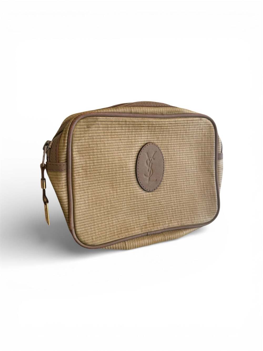 Vintage Yves Saint Laurent Ribbed Canvas Pouch Toiletry Bag